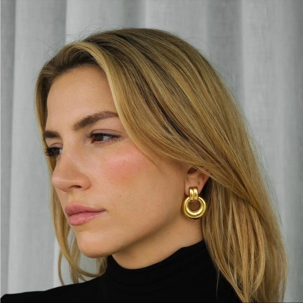 18k Gold Plated Chunky Geometric Hoop Earrings Waterproof Stainless Steel